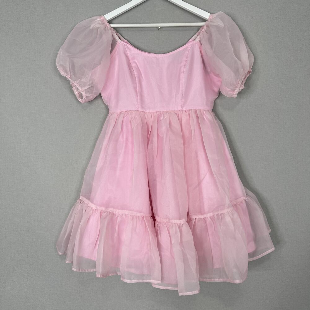 Sweet Society Hot Topic Dress Womens M Pink Chiffon Puff Sleeve Balletcore Fairy - Picture 2 of 14